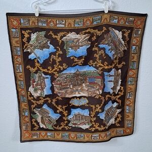 Vintage Piazza Pietro Souvenir Scarf Features Landmarks Rome Italy Made In Italy